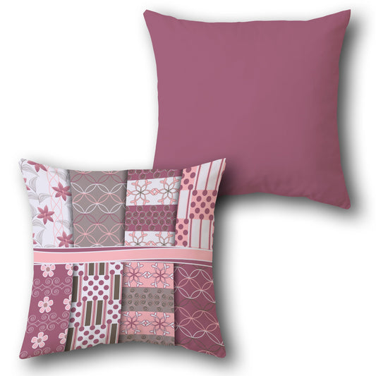 "Patchwork Pink & Solid Plum " Design Cushion Single (Front & Back)