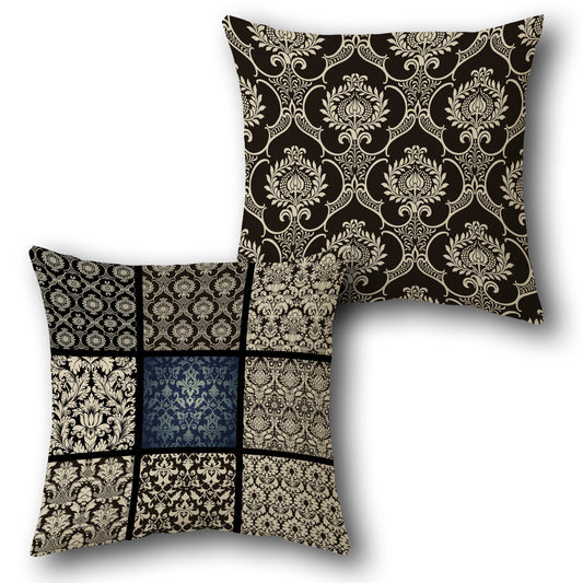 "Damask Patchwork & Solid Brown " Design Cushion Single (Front & Back)