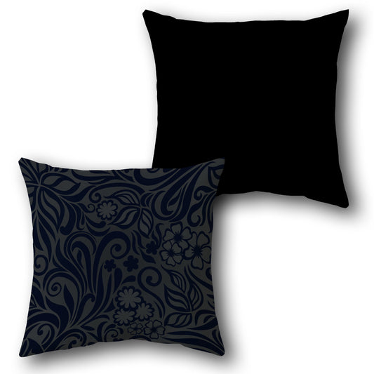 "Floral Swirl & Solid Black " Design Cushion Single (Front & Back)
