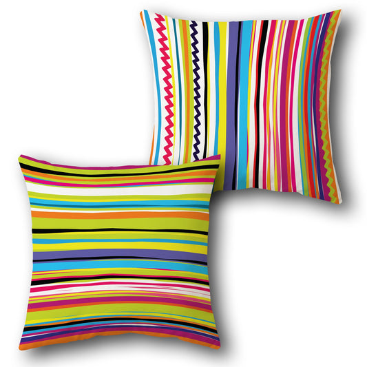 "Multicolor Zigzag & Striped Dot " Design Cushion Single (Front & Back)