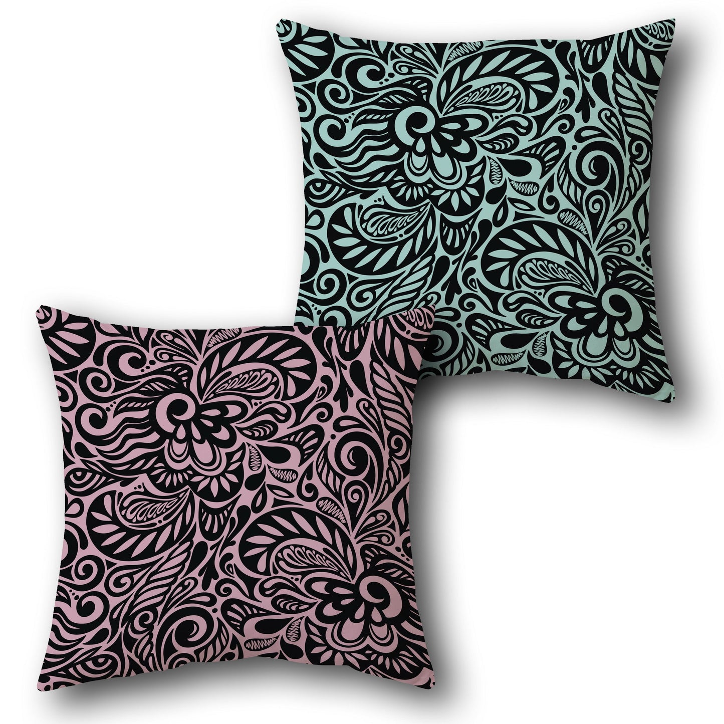 Pink and Teal Swirling Floral Decorative  Design Cushion Single (Front & Back)