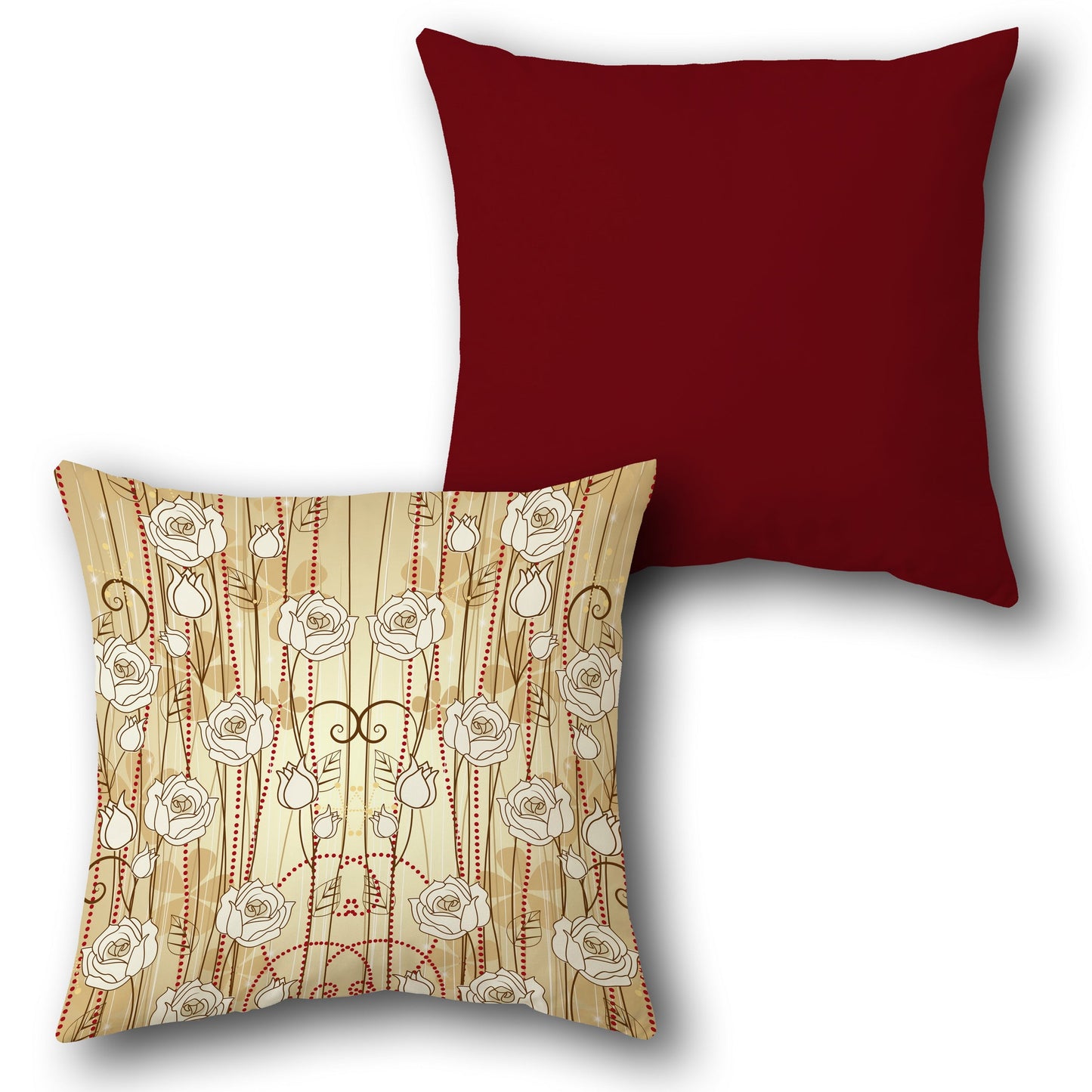 Maroon and Beige Rose Elegance Decorative  Design Cushion Single (Front & Back)