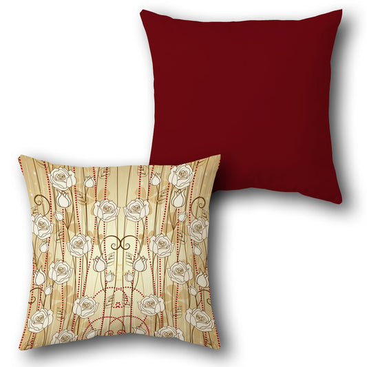 Maroon and Beige Rose Elegance Decorative  Design Cushion Single (Front & Back)