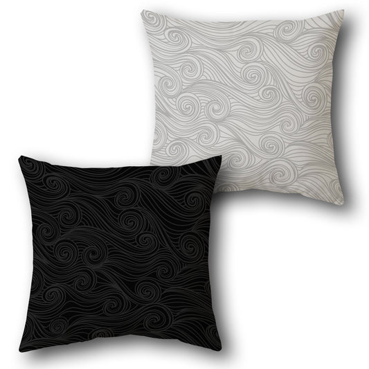 Monochrome Wave Swirl    Design Cushion Single (Front & Back)