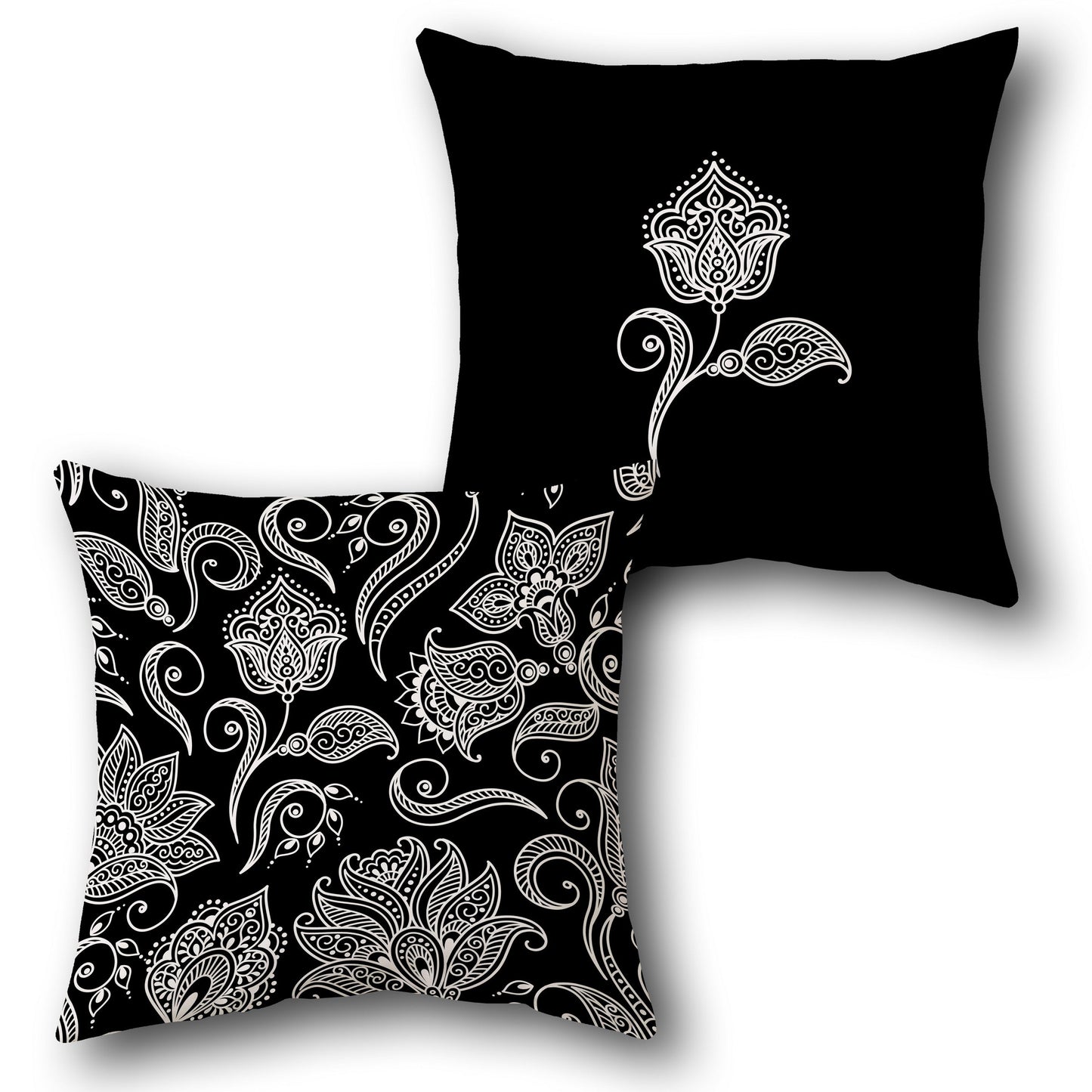 Black & White Henna Floral Throw  Design Cushion Single (Front & Back)