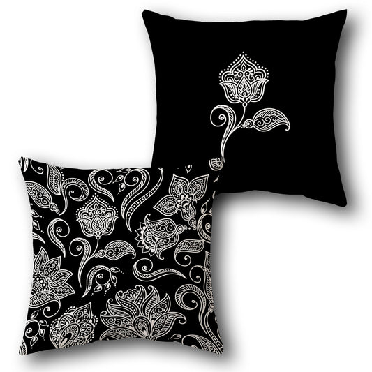 Black & White Henna Floral Throw  Design Cushion Single (Front & Back)