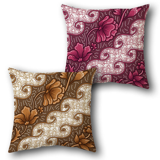 Batik-Inspired Floral Throw  – Dual Color Edition Design Cushion Single (Front & Back)