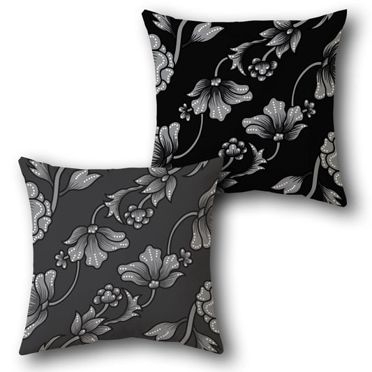 Monochrome Batik Floral Throw  – Black & Gray Edition Design Cushion Single (Front & Back)