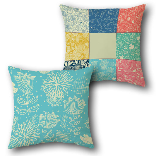 Patchwork Teal Floral Cushion (Front & Back)