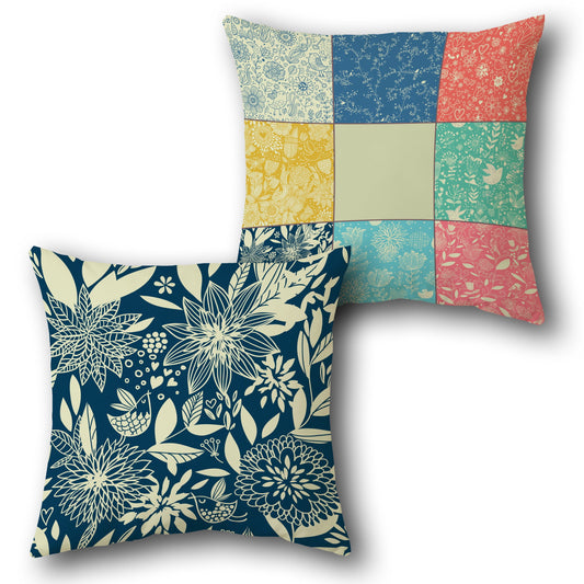 Patchwork Navy Floral Cushion (Front & Back)