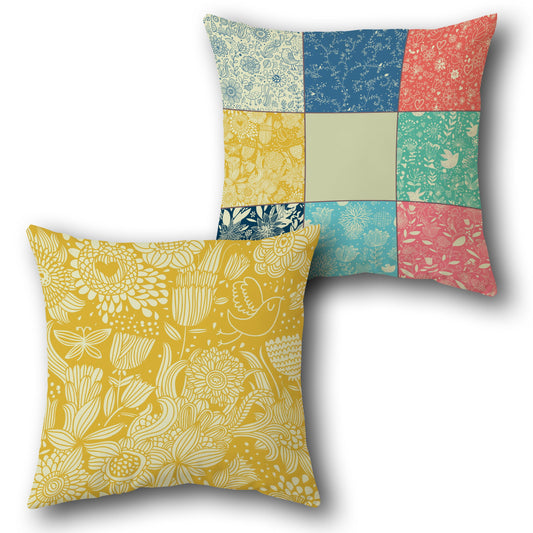 Patchwork Mustard Floral Cushion (Front & Back)