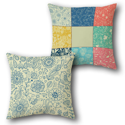 Patchwork Beige Floral Cushion (Front & Back)
