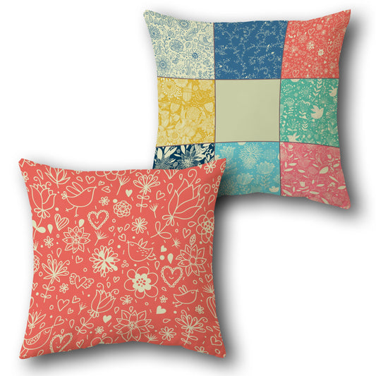 Patchwork Coral Floral Cushion (Front & Back)