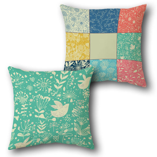 Patchwork Mint Floral Cushion (Front & Back)