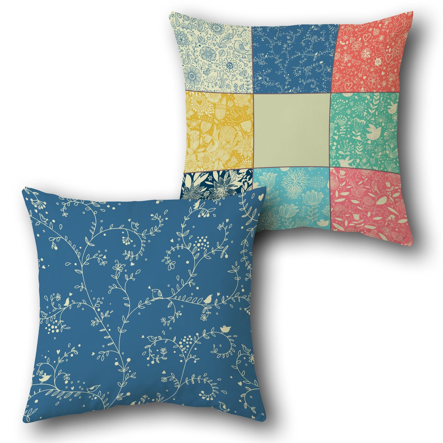 Patchwork Navy Vine Cushion (Front & Back)