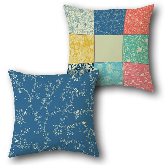 Patchwork Navy Vine Cushion (Front & Back)