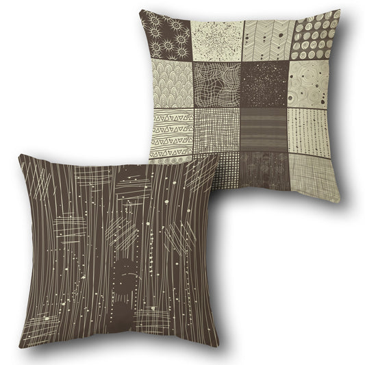 Patchwork Brown Abstract Cushion (Front & Back)