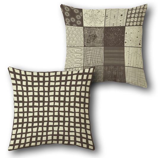 Patchwork Beige Grid Cushion (Front & Back)