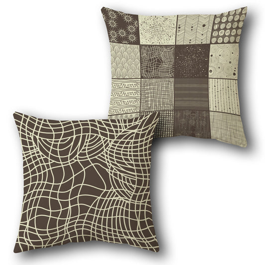 Beige-Brown Mosaic Grid Cushion (Front & Back)