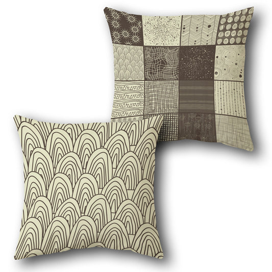 Beige-Brown Mosaic Wave Cushion (Front & Back)