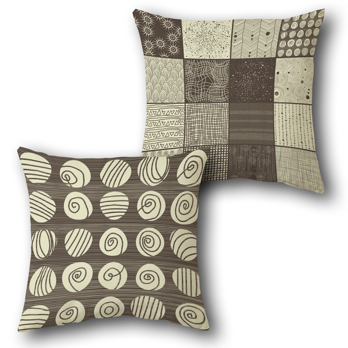 "Beige-Brown Mosaic Swirl Cushion (Front & Back)"