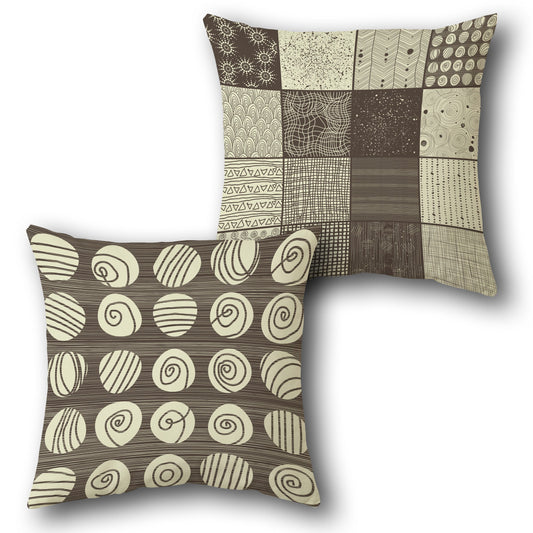 "Beige-Brown Mosaic Swirl Cushion (Front & Back)"