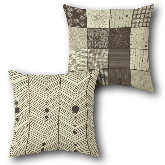 "Beige-Brown Mosaic Zigzag Cushion (Front & Back)"