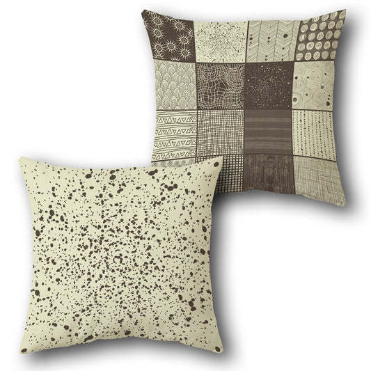 "Beige-Brown Mosaic Speckle Cushion (Front & Back)"