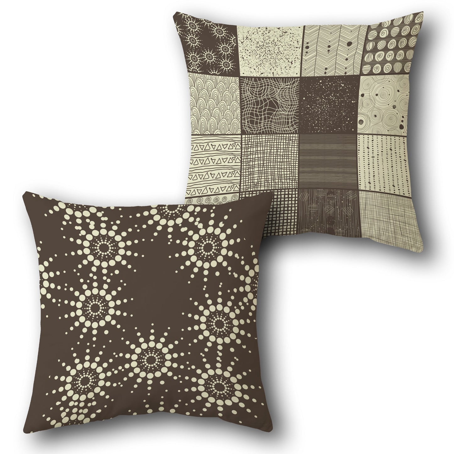 "Beige-Brown Mosaic Burst Cushion (Front & Back)"