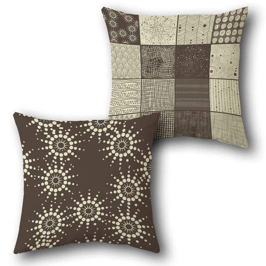 "Beige-Brown Mosaic Burst Cushion (Front & Back)"