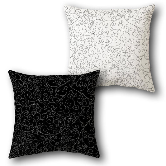 "Black-White Swirl Elegance Cushion (Front & Back)"