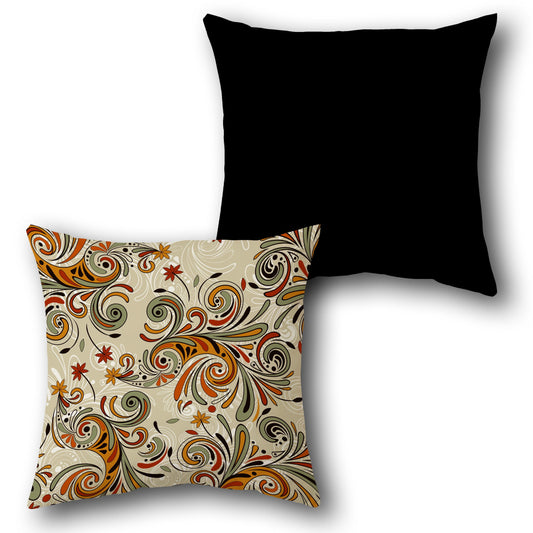 "Multicolor-Black Swirl Solid Cushion (Front & Back)"