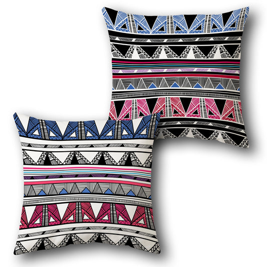"Black-White Tribal Geometric Cushion (Front & Back)"