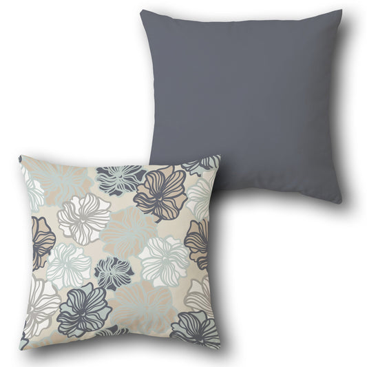 "Beige-Gray Floral Solid Cushion (Front & Back)"