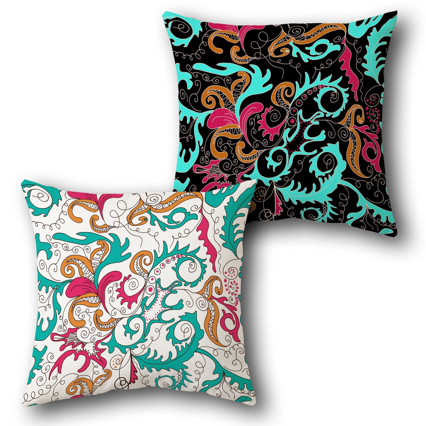 "White-Black Vibrant Swirl Cushion (Front & Back)"