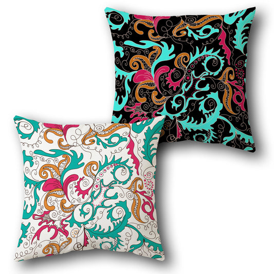 "White-Black Vibrant Swirl Cushion (Front & Back)"