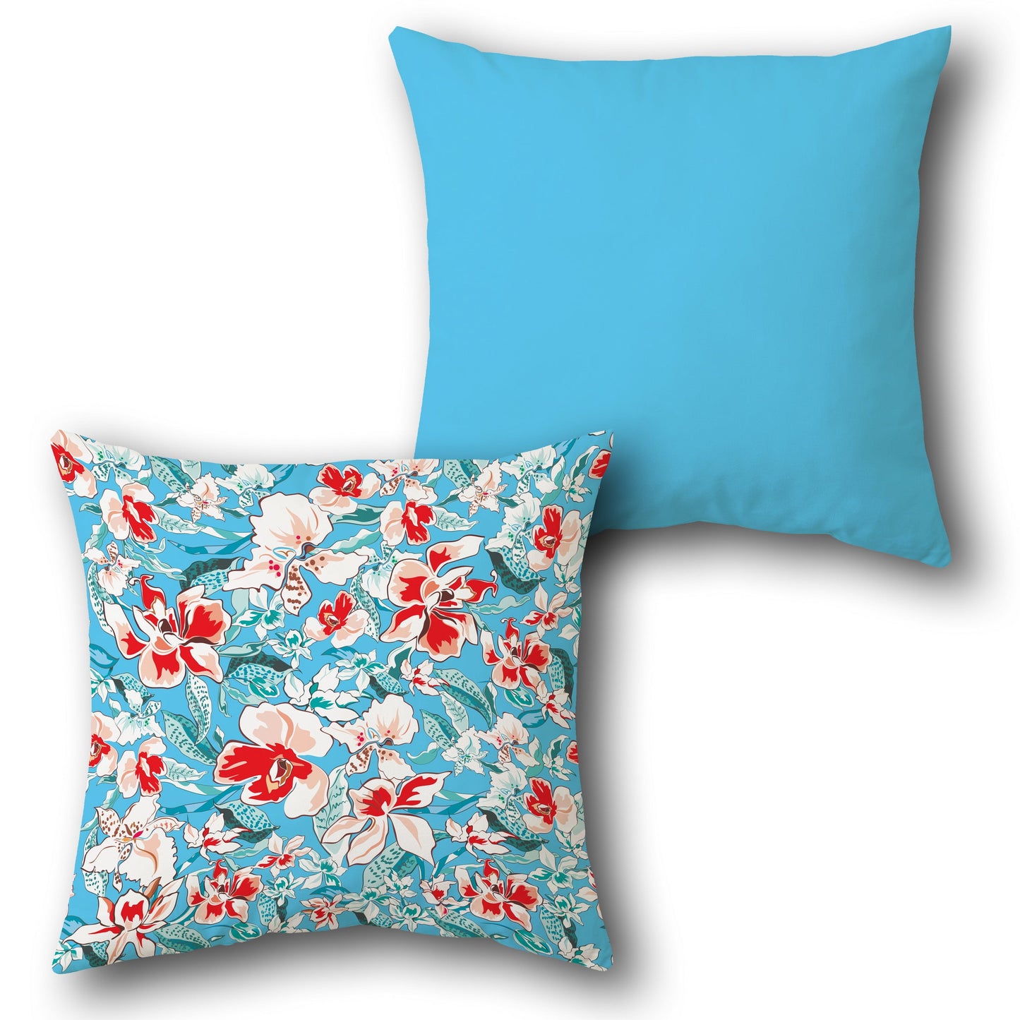 "Blue Floral Solid Cushion (Front & Back)"