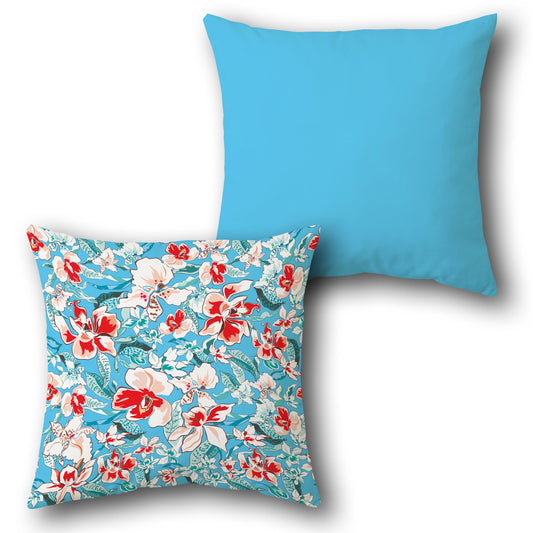 "Blue Floral Solid Cushion (Front & Back)"