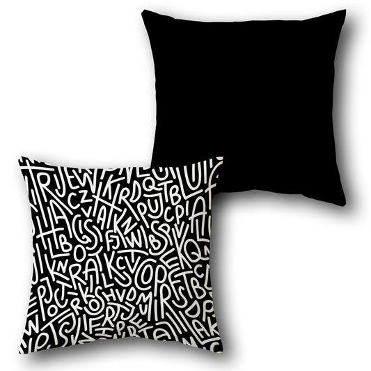 Abstract Typography Black Single-Sided Cushion (Front & Back)