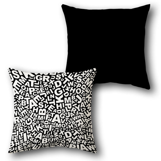 Chaotic Typography Black Single-Sided Cushion (Front & Back)