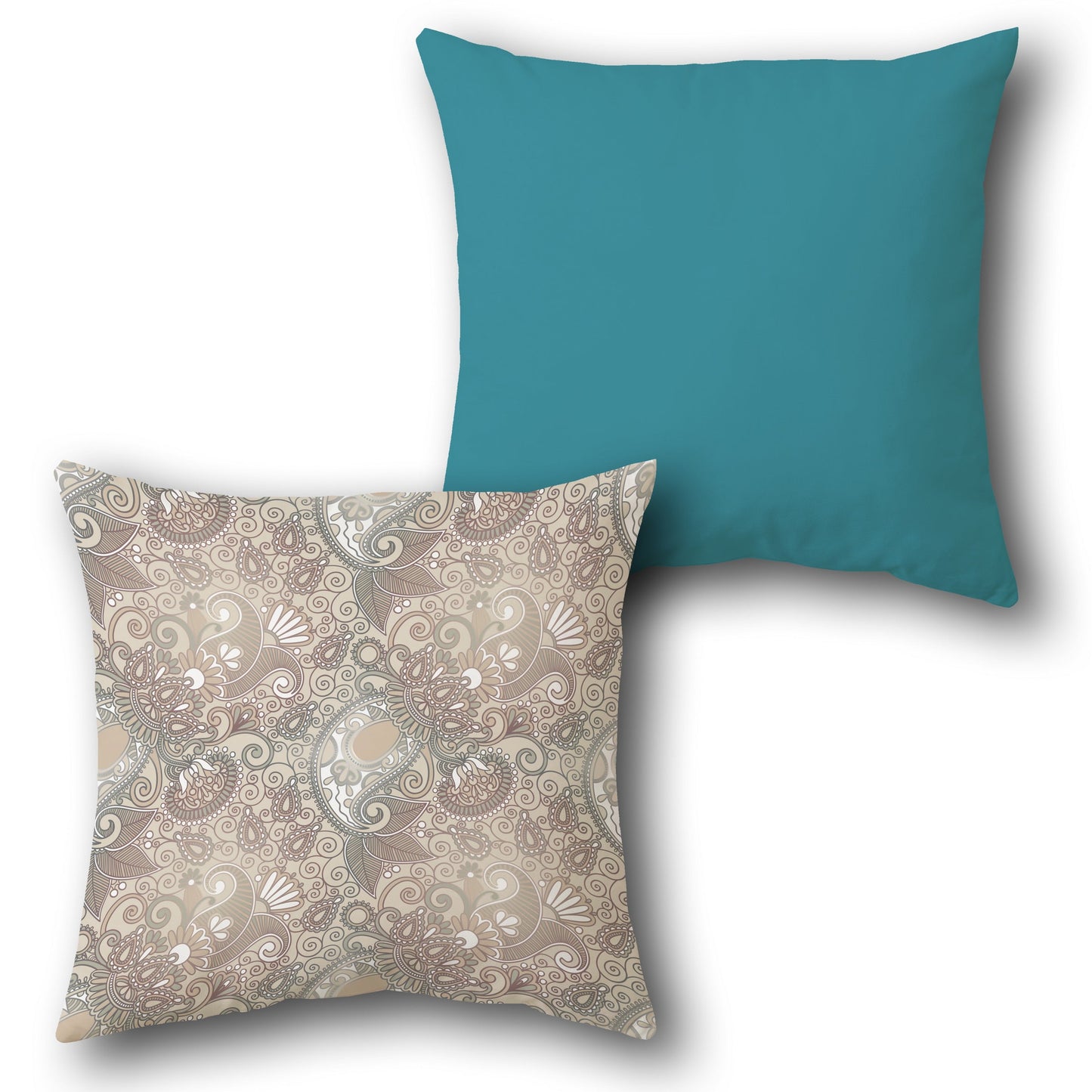 Paisley Teal and Taupe Single-Sided Cushion (Front & Back)