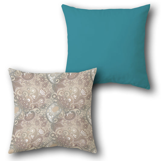 Paisley Teal and Taupe Single-Sided Cushion (Front & Back)