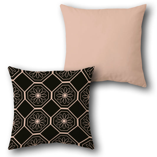 Geometric Floral Black Single-Sided Cushion (Front & Back)