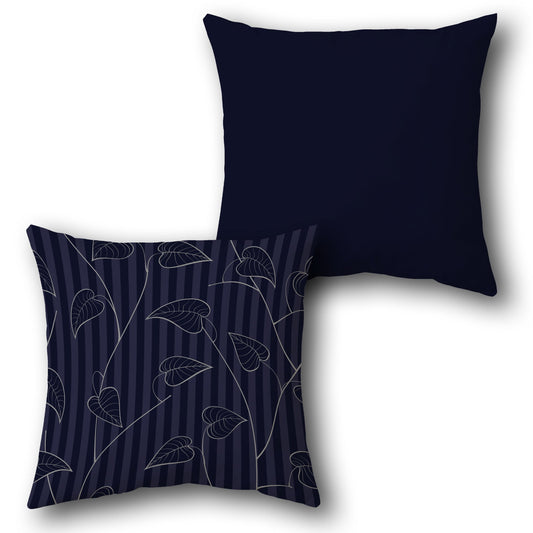 Striped Leaf Navy Single-Sided Cushion (Front & Back)