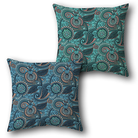 Paisley Teal and Navy Double-Sided Cushion
