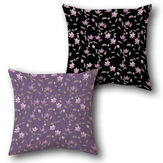 Dainty Floral Purple and Black Double-Sided Cushion