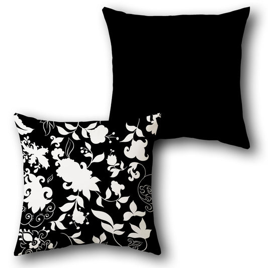 Floral Black Single-Sided Cushion (Front & Back)