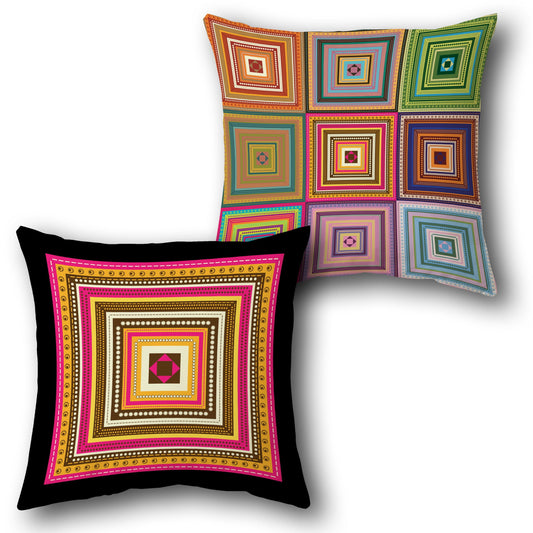 Multicolor Nested Squares Cushion (Front & Back