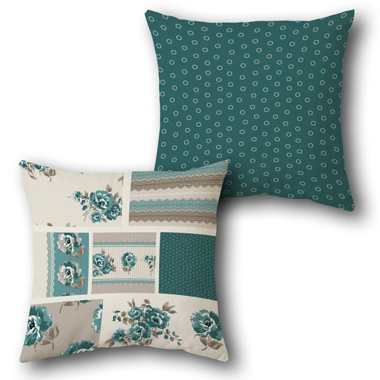 Teal Floral Patchwork Cushion (Front & Back)