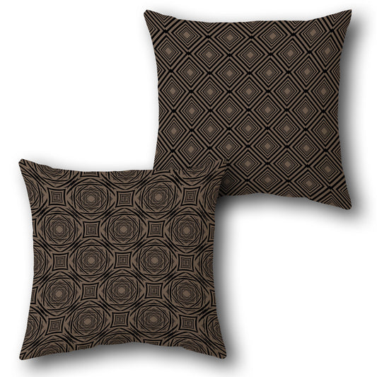Brown Black Geometric Spiral Cushion (Front & Back)